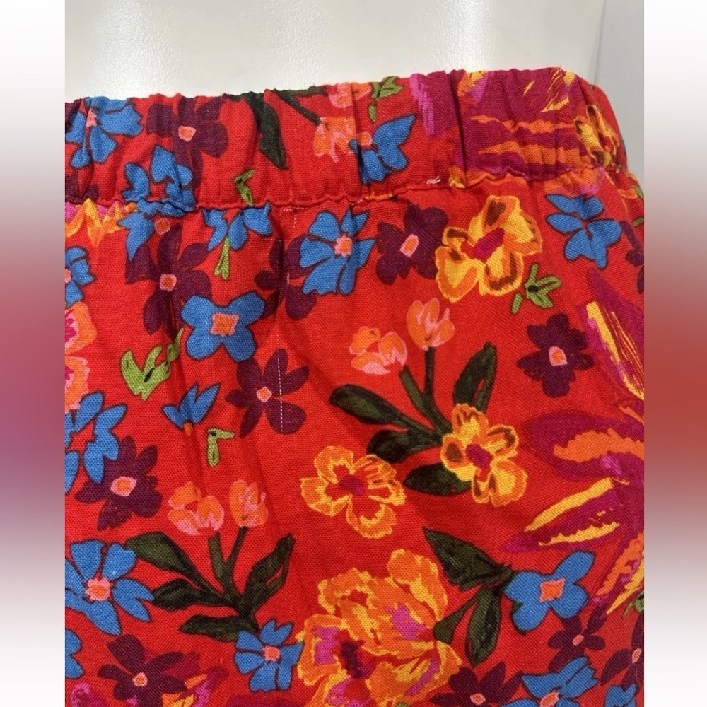 NEW Maison d' Amelie Paris Womens Skirt Sz L Red Floral Midi Buttons Linen Blend - Picture 6 of 11